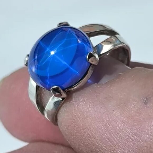 Bright Blue Lab Sapphire In Sterling Silver Ring, 8ct. Certified. Size 7.25 - Picture 3 of 10